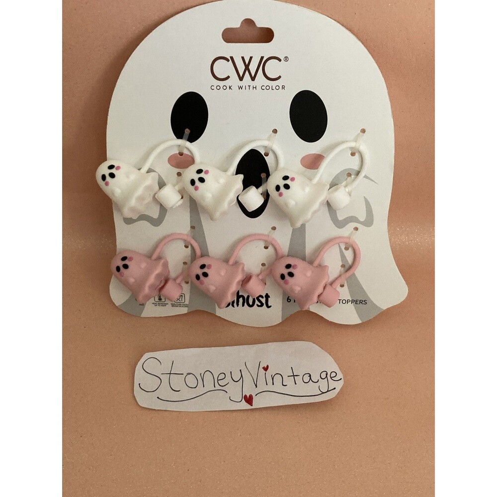 CWC  Pink Ghost And White Ghost Ghosts Straw Toppers Set Of 6